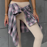 Women Trench Coat Color Plaid Shirt Autumn and Winter Thin Plaid Long Sleeve Shirt