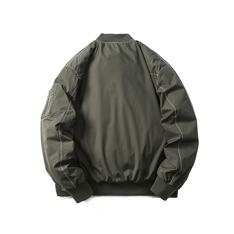 Unisex Winter Cotton Coat Winter Baseball Uniform Cotton-Padded Clothes Retro Loose Pockets Decorative Cotton-Padded Clothes