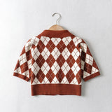 Women Sweater Knitwear Summer Vintage Polo Collar Slim Short-Sleeved Tops