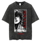Summer Cotton Loose Washed Tops Tees Anime Print T-Shirt Men