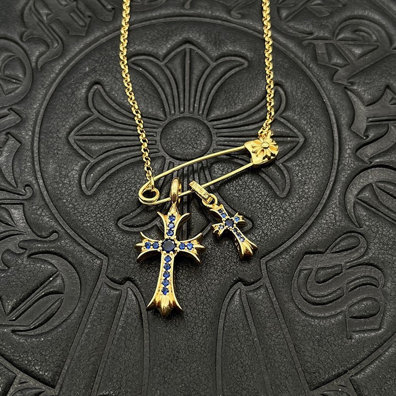 Chrome Hearts Necklace Gold Pin Double Cross Men's and Women's Necklaces
