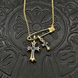 Chrome Hearts Necklace Gold Pin Double Cross Men's and Women's Necklaces