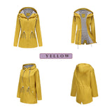 Women's Trench Coat Long-Sleeved Waterproof Mid-Length Trench Coat Women's Hooded Striped Raincoat