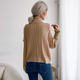 Women Knitted Sweater Turtleneck Solid Color Long Sleeve Twist off-Shoulder Sweater