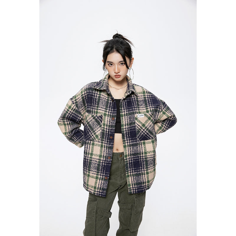 Unisex Jacket Retro Plaid Shirt Men and Women Loose Jacket