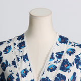 Women Dresses Spring V-neck Lantern Sleeve Dress Floral Skirt (Qymy0409)