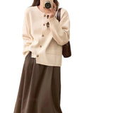 Women Knitwear Spring and Autumn round Neck Sweater Loose Knitted Cardigan