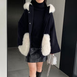 Women Cardigan Sweater Short Woolen Coat Autumn and Winter Long Sleeves Fur Collar Hooded Coat 2t7620