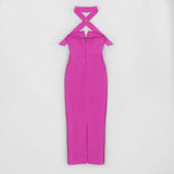 Women Evening Dress Bow Hollow Backless Slit Formal Dress
