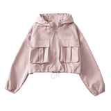 Women Jacket Fall Casual Short Coat Loose Hooded Sports Jacket Top