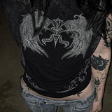 Women T-shirt Spring/Summer Tight round Neck Wings Printing Short Short Sleeve T-shirt