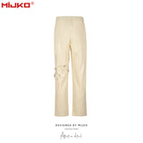 MIJKO Mens Vintage Pants Chain Embellished Drawstring Casual Bootcut Pants