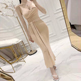 Women Dresses V-neck Skirt with Shoulder Straps Dress Hip Skirt
