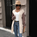 Women Knitted Sweater Fall Colorblock Sweater Coat