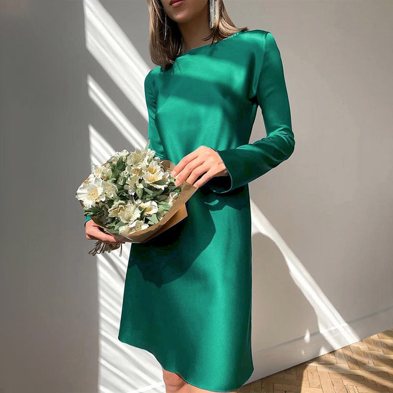 Women Dress Long Sleeve Dress Female Autumn and Winter Leisure round Neck A- line Skirt