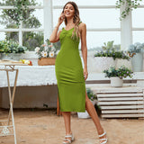 Women Dress V-neck Strap Sheath Dress Midi Dress