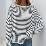 Women Knitted Sweater Striped Long Sleeve Sexy Backless Cross Sweater Women's Top