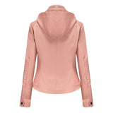 Red Leather Jacket Spring and Autumn Hooded Leather Coat Women's Detachable Hat Windproof Jacket