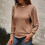 Women Knitted Sweater Fall Long-Sleeved Bubble Sleeve Top