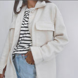 Women Trench Coat Knitted Lambswool Thick Coat Autumn and Winter White Loose