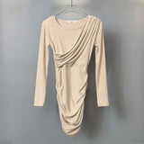 Women Dresses round Neck Dress Long Sleeve Autumn and Winter Sheath Sexy