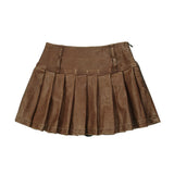 Women Skirt High Waist PU Leather Skirt Pleated Skirt