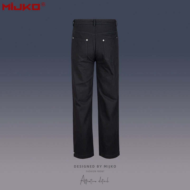 MIJKO Mens Vintage Pants Black Denim Casual Pants