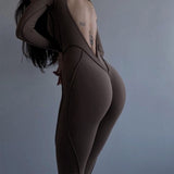 Women Jumpsuit Spring Slim-Fitting round Neck Sexy Backless Zipper Jumpsuit