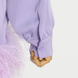 Women Dresses Short Skirt Spring Lapel Feather Long Sleeve Dress (Qymy0409)