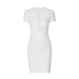 Women Dresses Summer Hollow Slim Solid Color Short Sleeve Dress