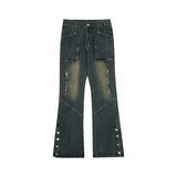 Men Jeans Men's and Women's Washed Distressed Retro Loose Casual Trousers