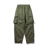 Men Sweatpants Mechanical Style Multi-Pocket Cargo Pants Loose Casual Solid Color Wide-Leg Pants