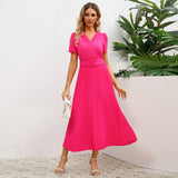 Women Date Dress Spring and Summer Sexy V-neck Pleated Dress