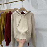 Women Knitted Pullover Spring and Autumn Sweater Women's Loose Long Sleeve Hooded Sweater Sweater