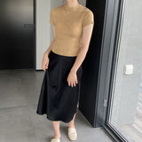 Women Knitted T-shirt round Neck Short Sleeve T-shirt Slim Fit Sweater