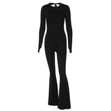 Women Jumpsuit Spring Sexy Backless Lace up Slim Fit Long Sleeve Jumpsuit