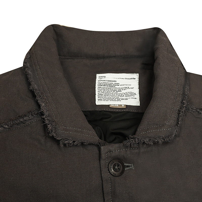 Unisex Winter Cotton Coat Worn Looking Washed-out Lapel Cotton-Padded Coat Retro Workwear Cotton Coat