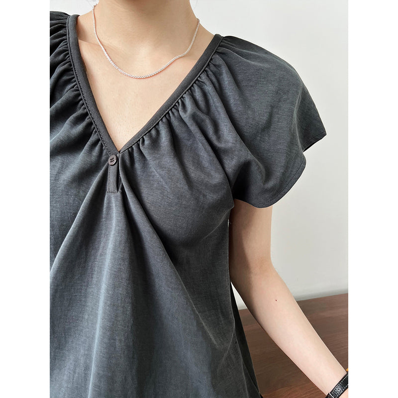 Women T Shirt V-neck Ruffled Sleeve T-shirt Summer off-Shoulder Top