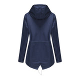 Women's Trench Coat Long-Sleeved Waterproof Mid-Length Trench Coat Women's Hooded Striped Raincoat