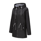Women's Trench Coat Long-Sleeved Waterproof Mid-Length Trench Coat Women's Hooded Striped Raincoat