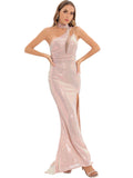 Women Evening Gown Sexy Backless Mesh Stitching Sequins Dress