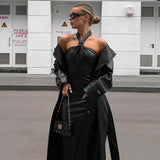 Women Dresses PU Leather Dress Fall Slim Fit Hip Skirt