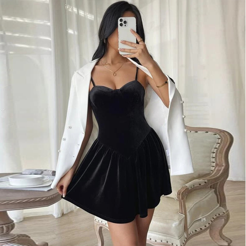 Women Dress Party Dress Sexy Velvet Camisole Gown Dress