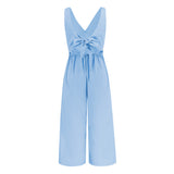 Women Date Dress Summer Sleeveless V-neck Slim Fit Tied Jumpsuit Straight-Leg Pants