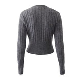 Women Sweater Knitwear V-neck Thread Sunken Stripe Slim-Fit Long-Sleeved Knitted Bottoming Shirt