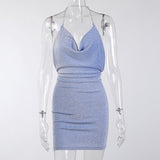 Women Dresses Knitted Bright Silk Sexy Backless Sheath Suspender Skirt (Bla0420)