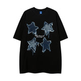 Men T Shirt Pentagram Denim Affixed Cloth Embroidered Short Sleeve T-shirt