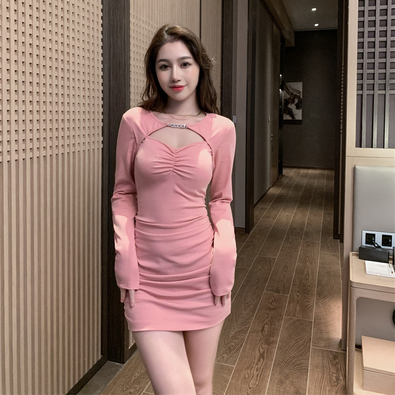 Women Maxi Dress Autumn and Winter Long Sleeve Sexy Cutout Sheath Dress