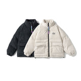 Unisex Winter Cotton Coat Embroidered Logo Stand-up Collar Cotton-Padded Clothes Vintage Loose Cargo Cotton-Padded Jacket