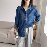 Women Jacket Retro Loose Fleece-lined Denim Shirt